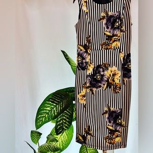 ENFOCUS STUDIO DRESS Sleeveless Floral Navy White Stripe Size 6